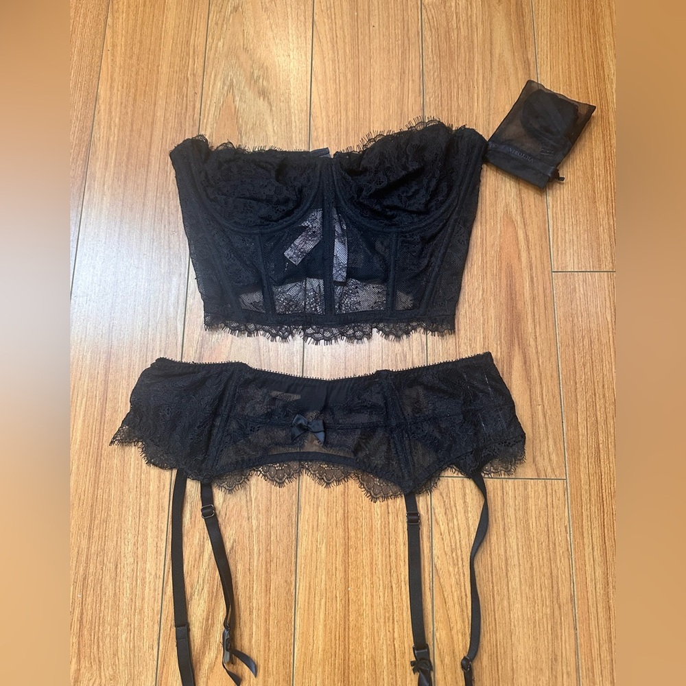 Black Lace Bustier and Garter Set